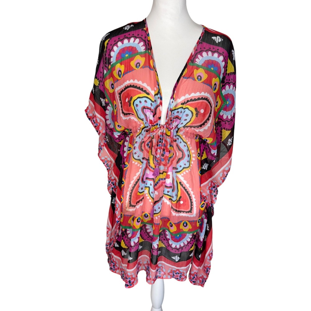 Bleu Rod Beattie Womens Kaftan Swim Cover Up Multi Color Kaleidoscope Paisley M